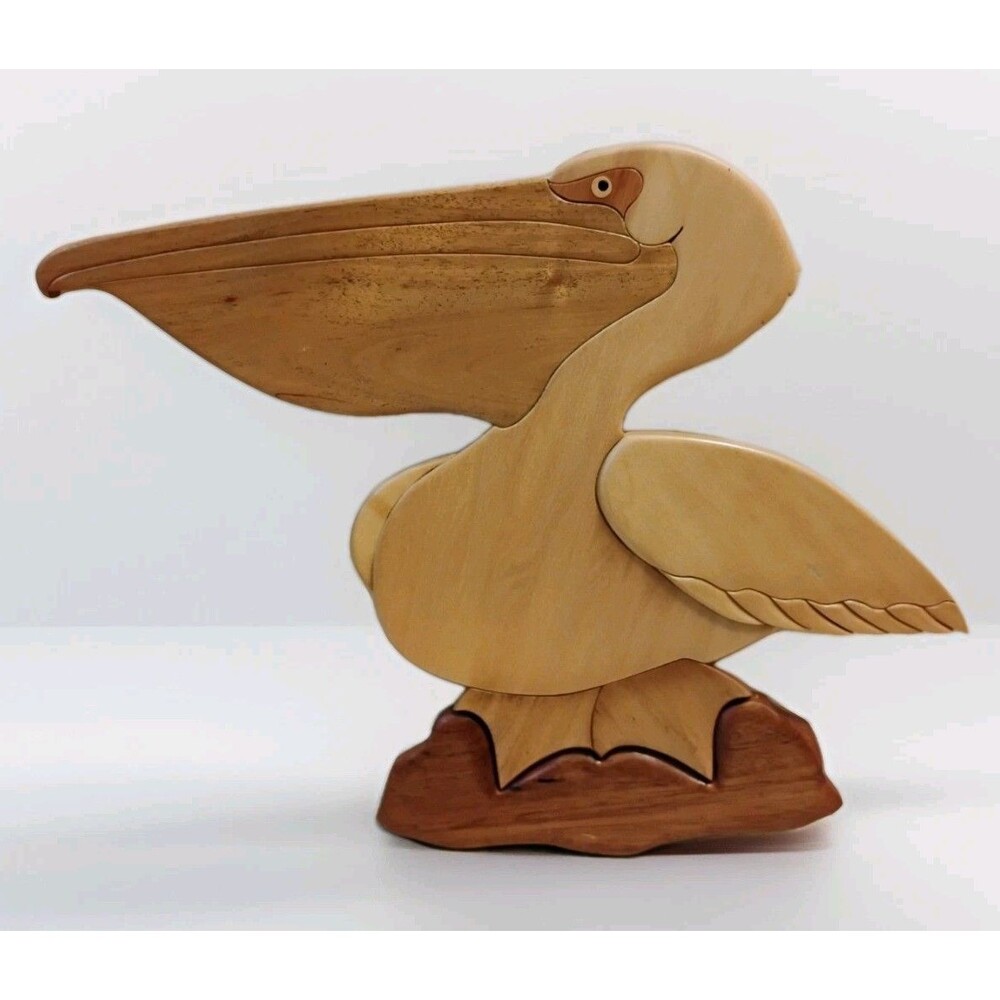 Handcrafted Bird White Pelican Intarsia Wall Art Signed & Numbered Elwyn Reichen